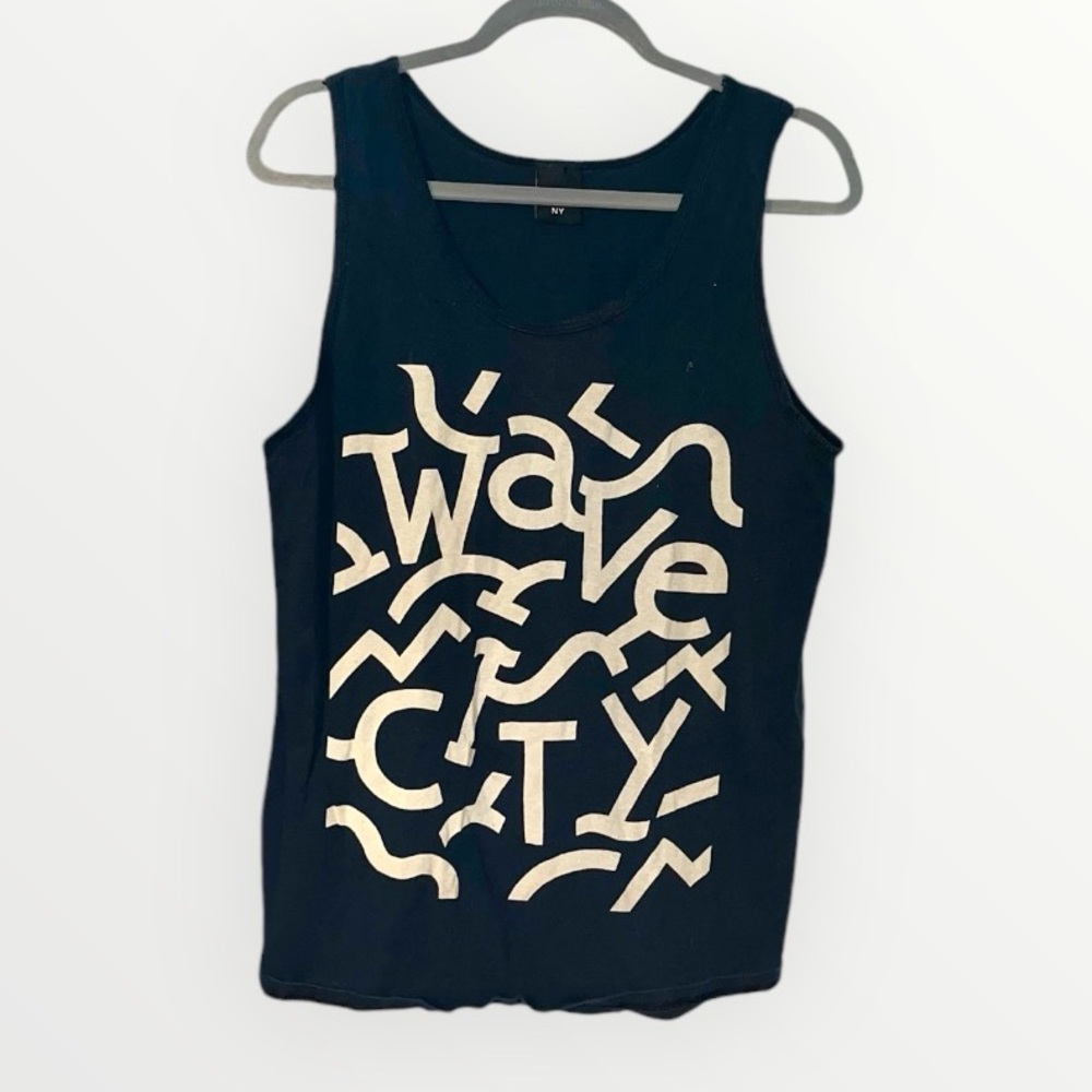 Only NY New York Wave City Graphic Print Navy Blue Tank Top Small